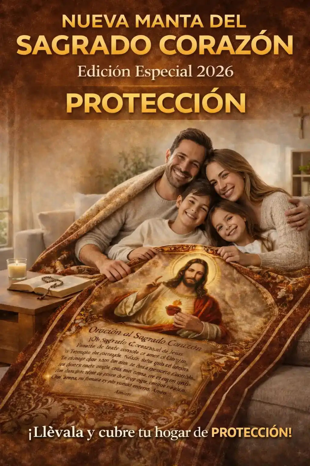 Manta Sagrado Corazon De Jesus 130x90 cm l Fe Y Paz Para Tu Hogar